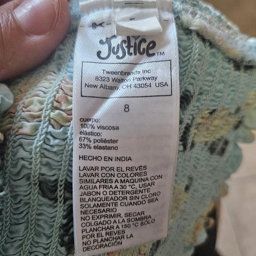 Justice girl's size 8 gathered blue with flowers top shirt